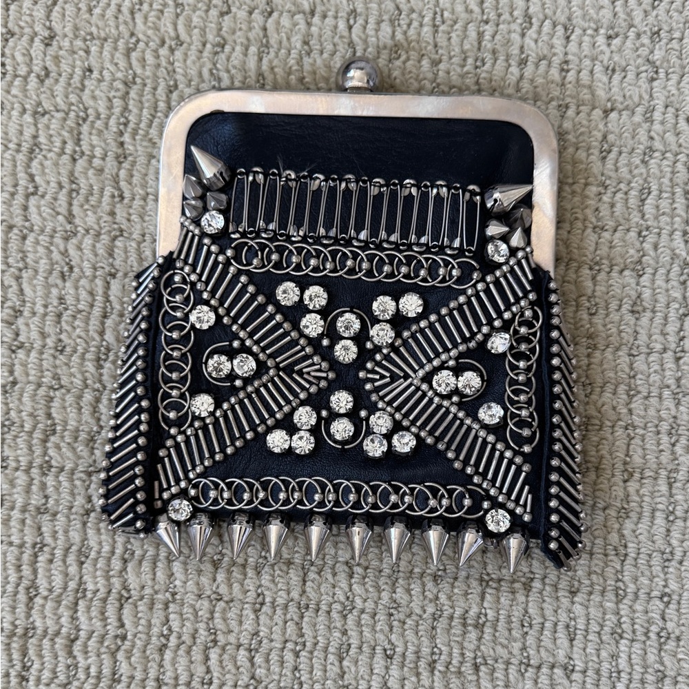 Nicole Miller Black and Silver Clutch with Geometric Design - Picture 1 of 3